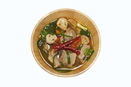 Pork ribs spicy soup with herbs, Thai food