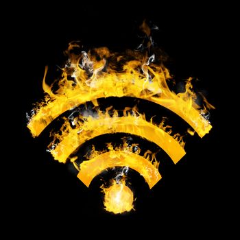 WiFi sign on fire against black