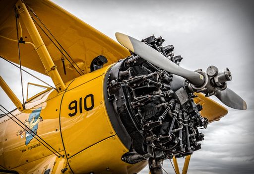 2014: A high performance stunt biplane and its engine are on display at an airshow in Northern California.