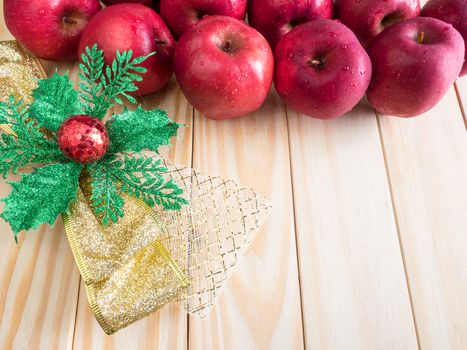 fresh red wet apples with ribbon chrismas