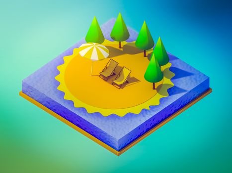 Isometric camping on the beach, abstract background, Isometric background