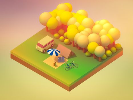 Isometric forest camping, abstract background, Isometric background