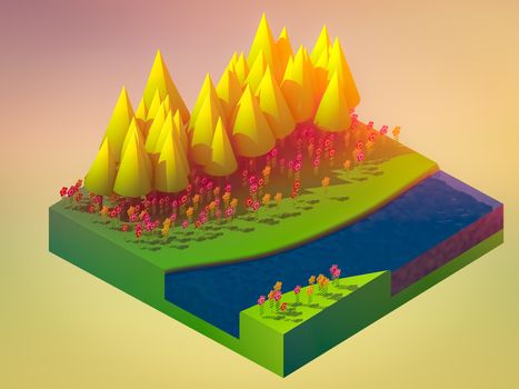 isometric nature and landscape, abstract background, isometric nature background