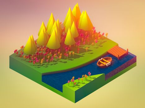 isometric nature and landscape, abstract background, isometric nature background