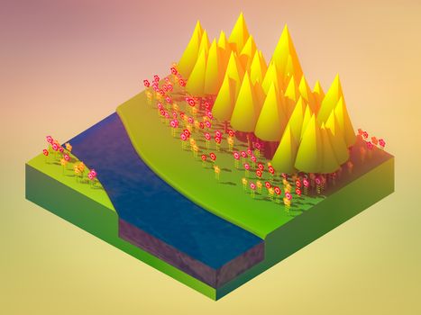 isometric nature and landscape, abstract background, isometric nature background