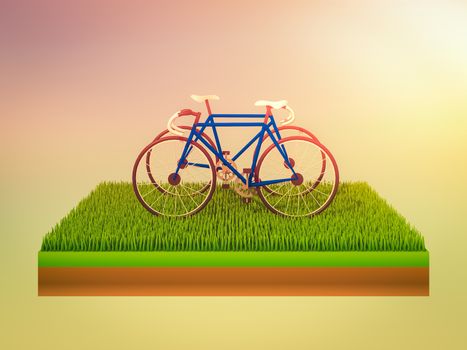 isometric green bicycle on green grass