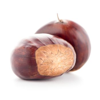Chestnuts with shell isolated on white background.