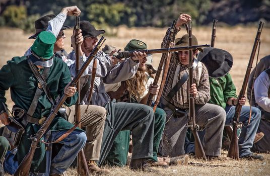 Confederate troops prepare for combat  with the Union Army during a Civil War reenactment in Anderson, California.
Photo taken on: September 27th, 2014