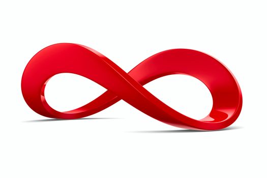 Red infinity sign on white background. Isolated 3D image