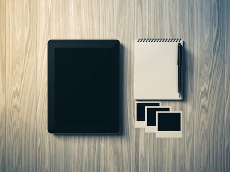 High angle view of a setting table of business workplace, shot in office, home work space