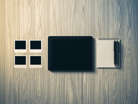 High angle view of a setting table of business workplace, shot in office, home work space