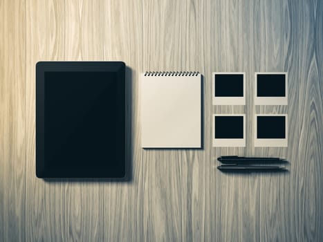 High angle view of a setting table of business workplace, shot in office, home work space