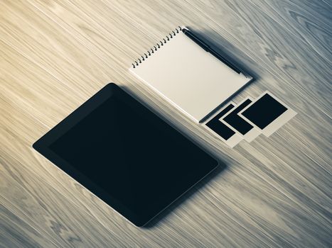 High angle view of a setting table of business workplace, shot in office, home work space