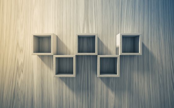 3d isolated Empty shelf for exhibit on wood background, concept