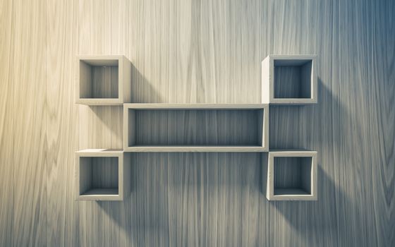 3d isolated Empty shelf for exhibit on wood background, concept
