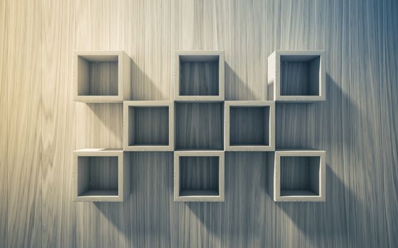 3d isolated Empty shelf for exhibit on wood background, concept