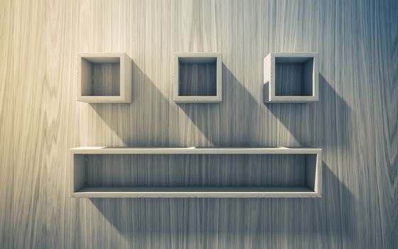 3d isolated Empty shelf for exhibit on wood background, concept