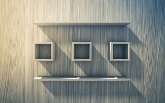 3d isolated Empty shelf for exhibit on wood background, concept