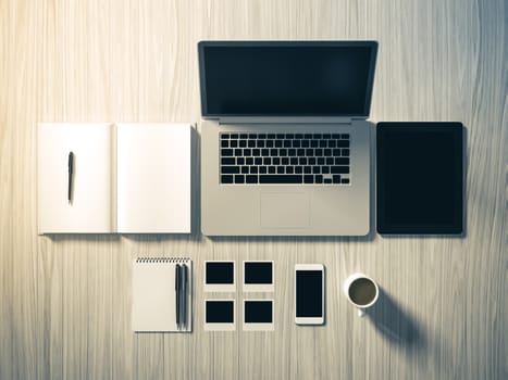 High angle view of a setting table of business workplace, shot in office, home work space