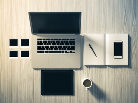 High angle view of a setting table of business workplace, shot in office, home work space