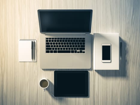 High angle view of a setting table of business workplace, shot in office, home work space