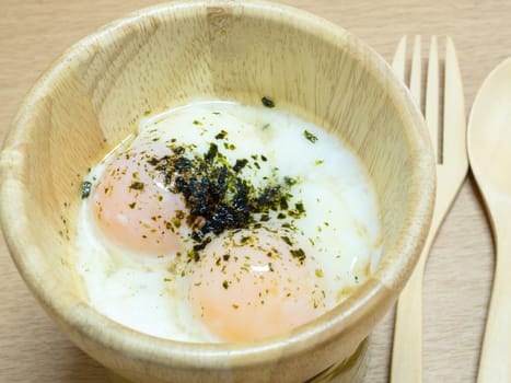 soft boiled egg on wooden table