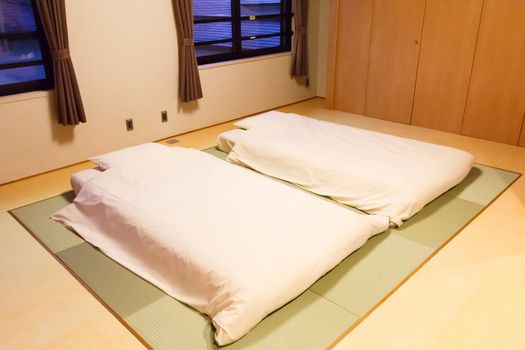 Two mattress on Tatami mat.Japanese style.