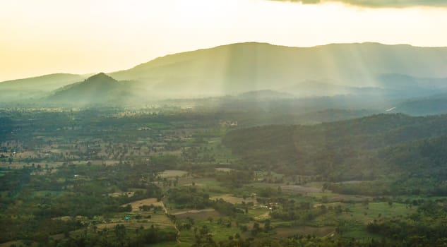 Sun light shine to land.View from mountain.