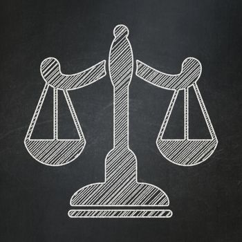 Law concept: Scales icon on Black chalkboard background