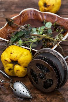 herbal,homemade custard tea with quince