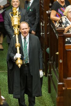 MELBOURNE/AUSTRALIA - FEBRUARY 9: The Sergeant at Arms opens the Victorian State Parliament for 2016 on february 9 in Melbourne.