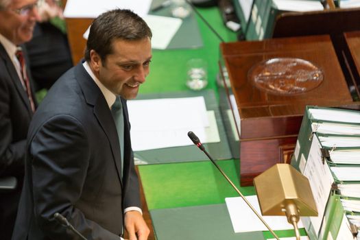 MELBOURNE/AUSTRALIA - FEBRUARY 9: The leader of the Opposition, Matthew Guy grills the government over the long summer V/Line cancellations in the first question time for 2016.