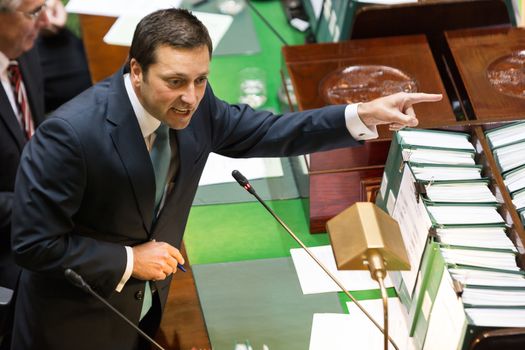 MELBOURNE/AUSTRALIA - FEBRUARY 9: The leader of the Opposition, Matthew Guy grills the government level crossings in the first question time for 2016.