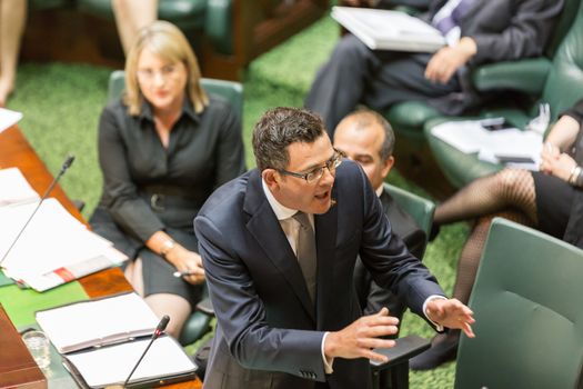 MELBOURNE/AUSTRALIA - FEBRUARY 9: State Premier, Daniel Andrews fires back in question time, as parliament resumes in 2016.