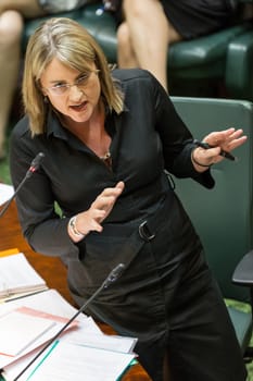 MELBOURNE/AUSTRALIA - FEBRUARY 9: Victoria;s Minister for Public Transport,Jacinta Allen, is grilled over V/Line Delays over Summer in Question Time.