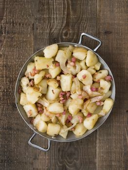 close up of rustic german pan fried potato bratkartoffeln