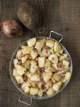 close up of rustic german pan fried potato bratkartoffeln