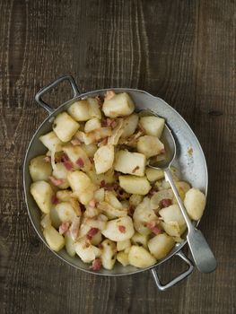 close up of rustic german pan fried potato bratkartoffeln