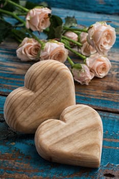 wooden hearts handmade and roses for the holiday lovers