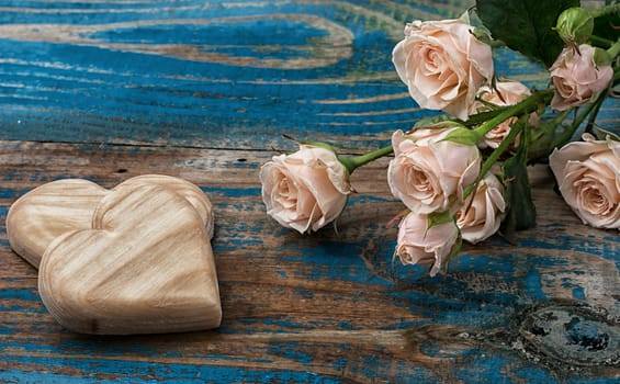 wooden hearts handmade and roses for the holiday lovers