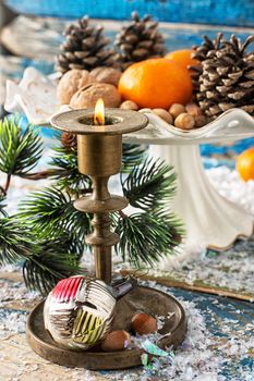 Christmas decorations with nuts and toys