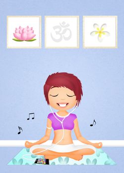 woman doing yoga with music