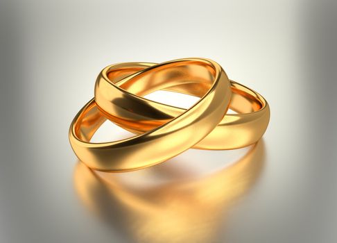 Heart with two connected gold wedding rings