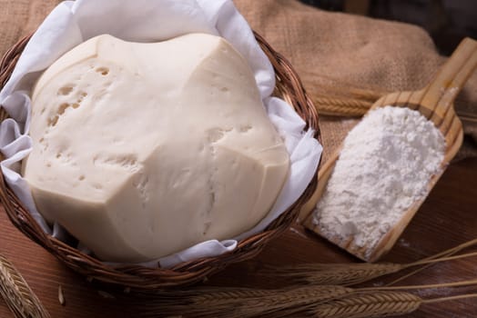 Mother Yeast, Natural Yeast on still life composition with flour and wheat