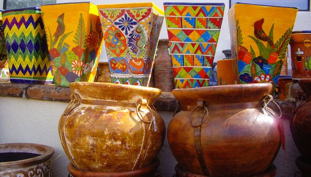 Mexican pottery with many different designs
