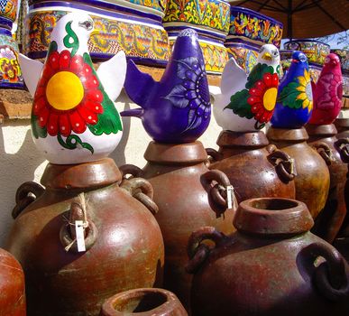 Mexican pottery with many different designs