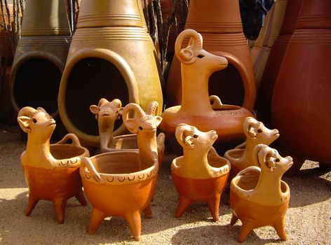 Mexican chimineas and clay goats