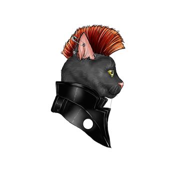 hand drawn illustration of a feline dressed as a punk rock character