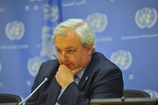 USA, New York: Stephen O'Brien, the United Nations Under-Secretary-General for Humanitarian Affairs, speaks at a press conference at the UN headquarters in New York City on February 9, 2016. The conference is held for the launch of Secretary-General Ban Ki-Moon's report on the upcoming, first-ever World Humanitarian Summit, to be held in Istanbul on May 23 and 24, 2016.