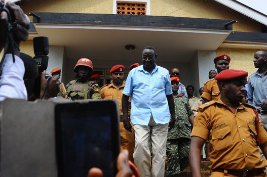 UGANDA, Kampala: David Sejusa exits the military court in Kampala, Uganda on February 9, 2016 where he would be denied bail as his case is adjourned until February 23. Sejusa was jailed after being charged the week previous with charges including absence without official leave, participating in partisan political activities, and insubordination.